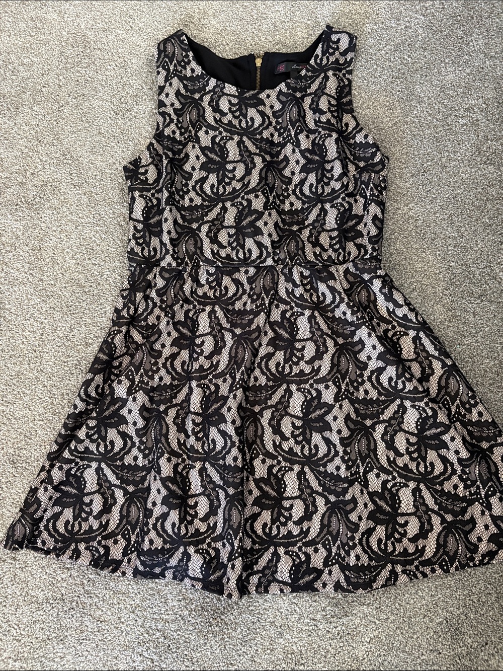 HeartSoul Black Lace Overlay Dress with Light Pink Lining